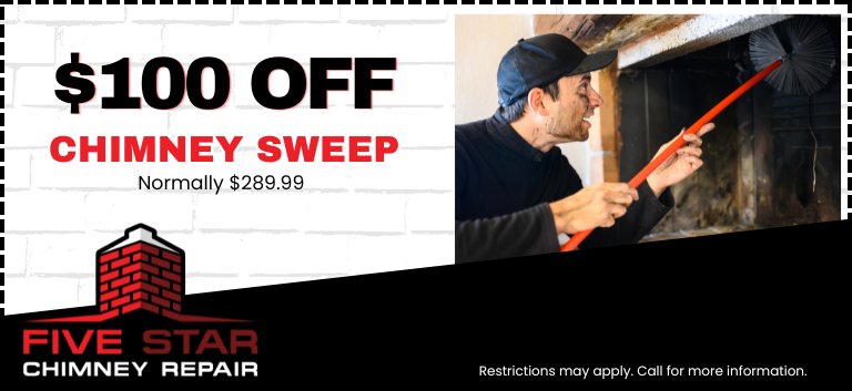 Original Image of a $100 off a chimney sweep coupon provides by Five Star Chimney.